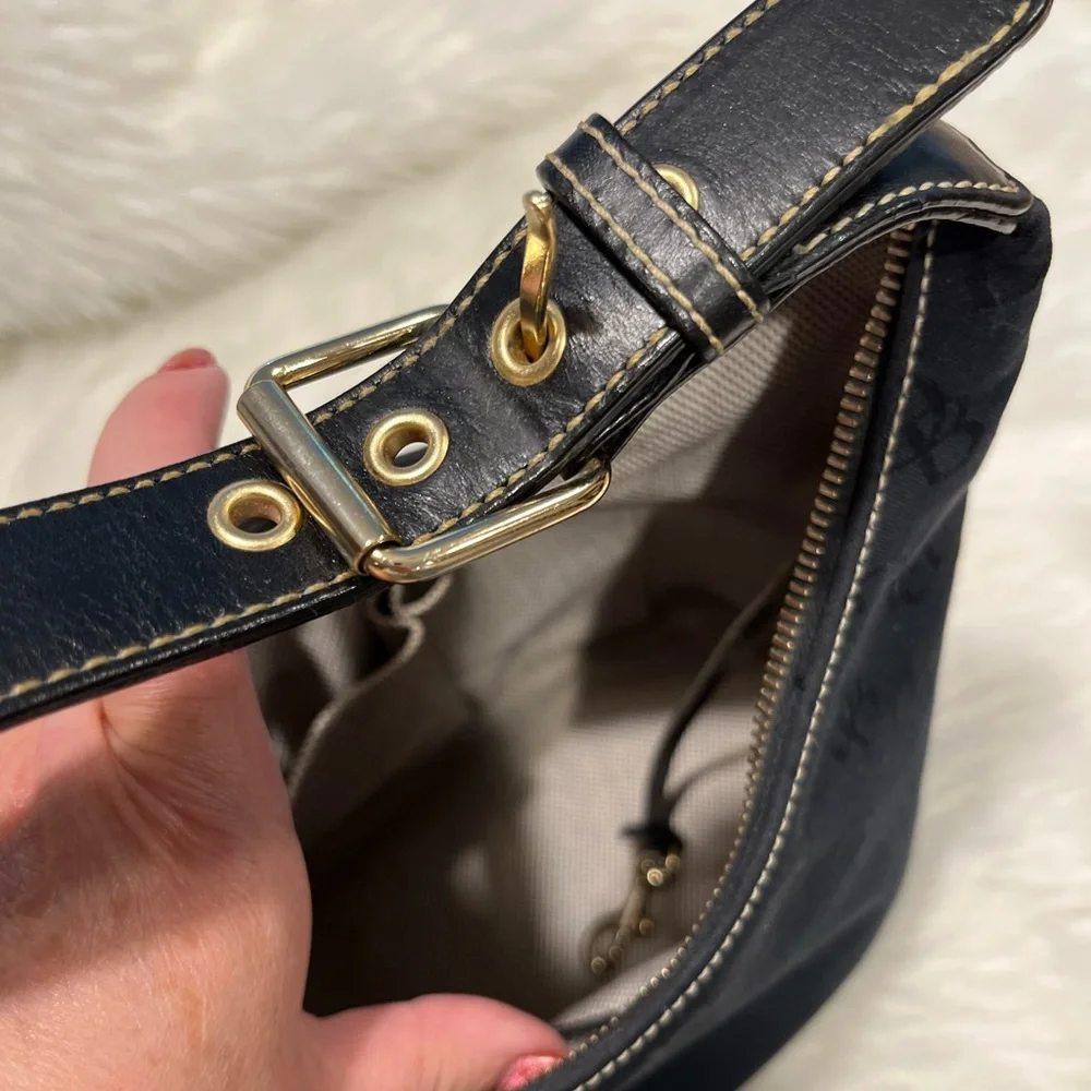 Dooney and Bourke Canvas Logo Bucket Bag Black Small Purse Women